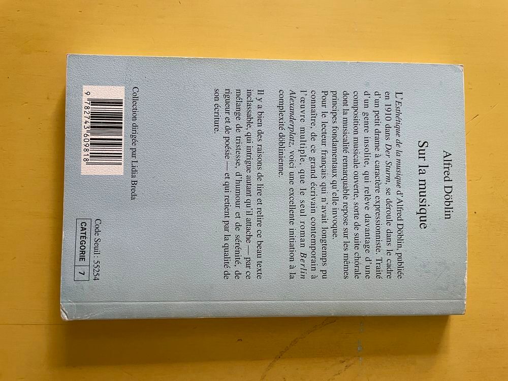 Livre "Sur La Musique" - Alfred D&ouml;blin Livres et BD
