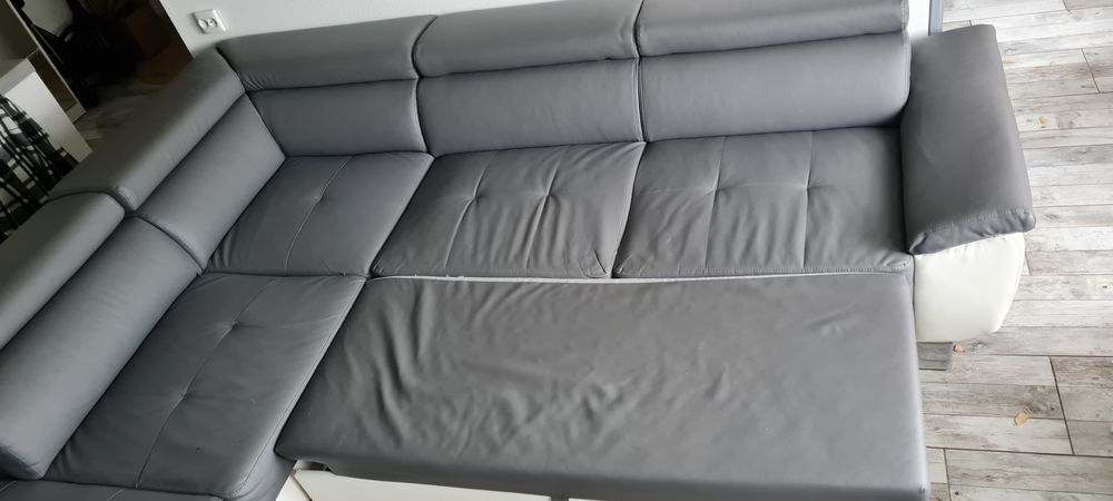 Canap&eacute; d'angle convertible gris et blanc Meubles