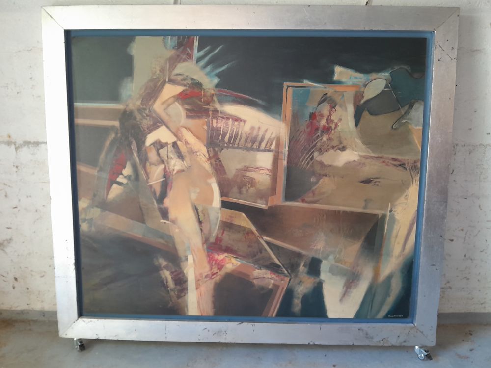GRAND TABLEAU HUILE SUR papier CONTRECOLLE Dcoration