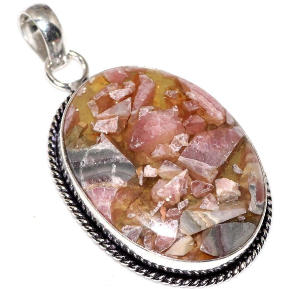 Pendentif RHODOCROSITE, Plaqu&eacute; Argent 925 Bijoux et montres