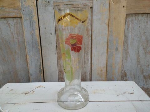 Vase Verre Décor Émaillé Fleur Coquelicot Legras Montjoye Loches (37)