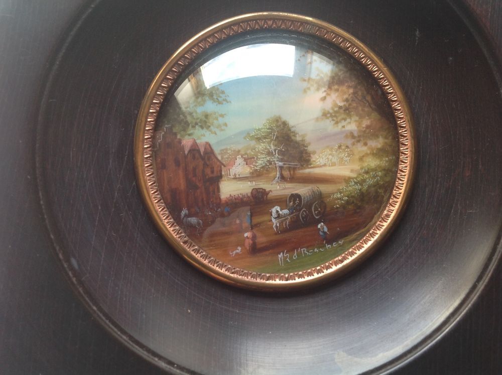 PAYSAGE ANIM&Eacute; MINIATURE SUR IVOIRE SIGN&Eacute; BESCHEY Décoration