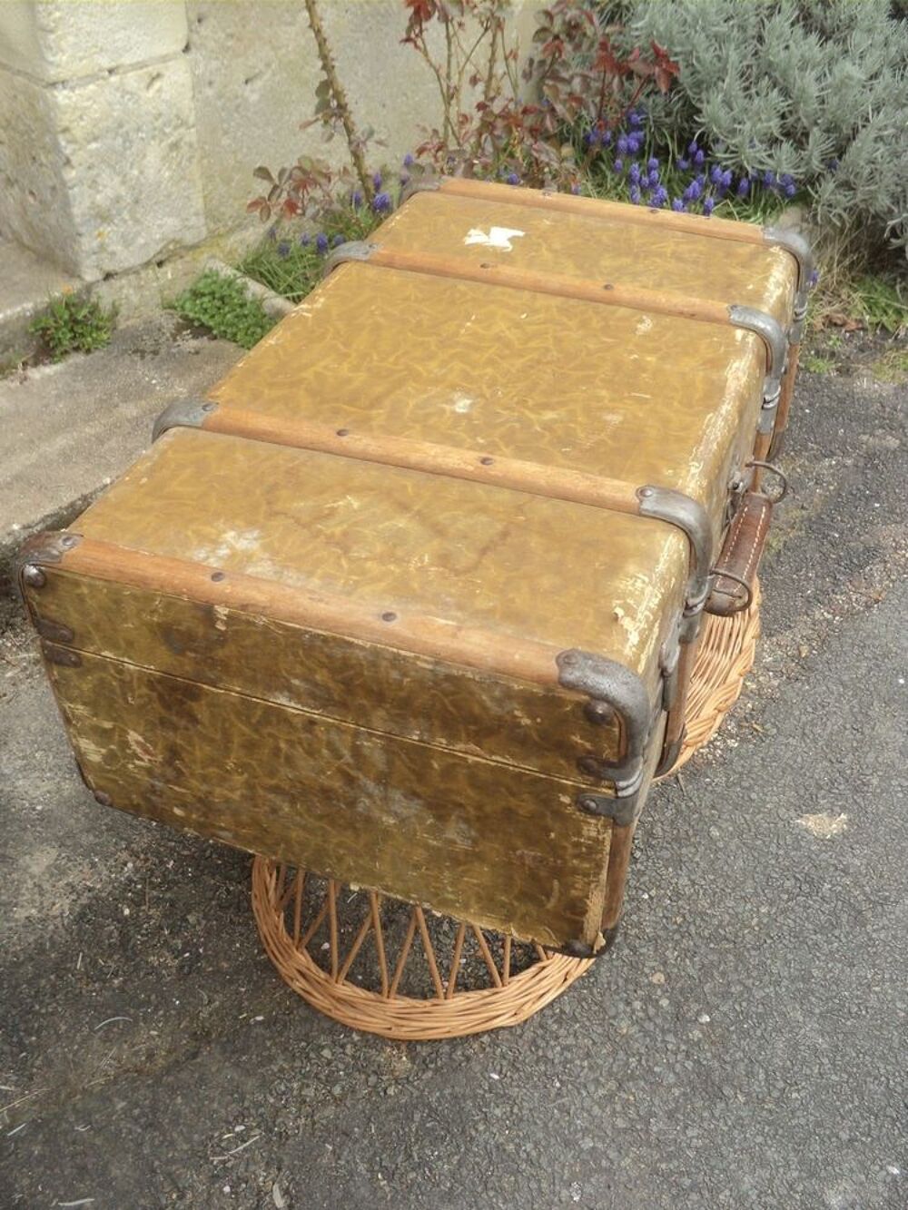 Ancienne Petite Malle Valise Arceaux Bois Décoration