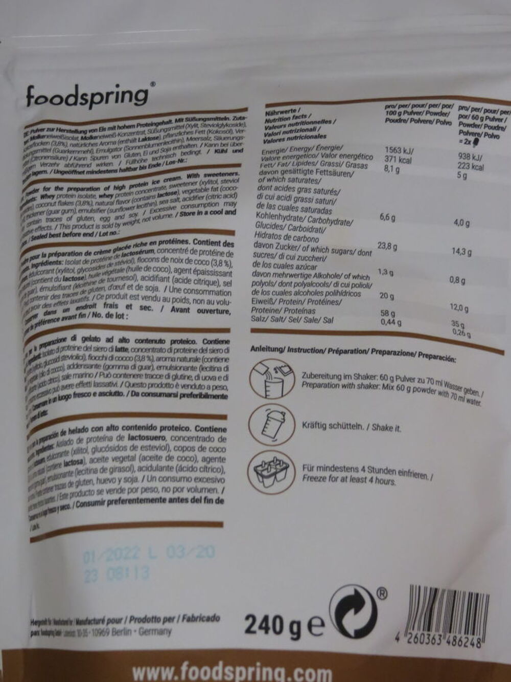 Foodspring poudre de glace prot&eacute;in&eacute;e saveur coco Cuisine
