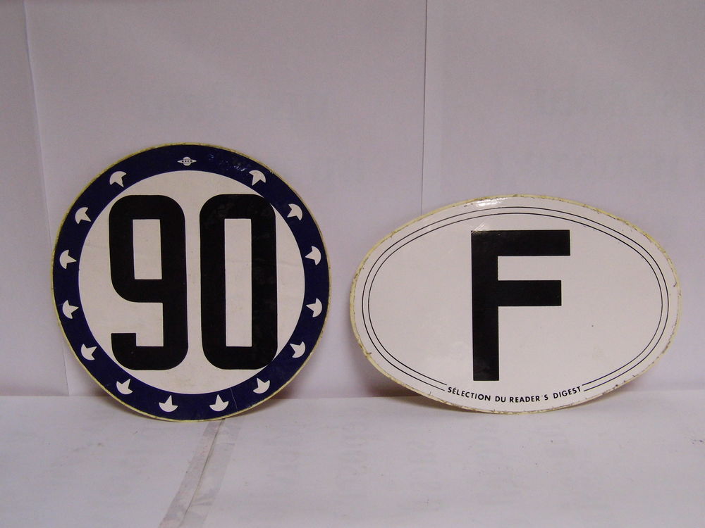 2 autocollants F et 90 stickers voiture ancienne quillery vintage 