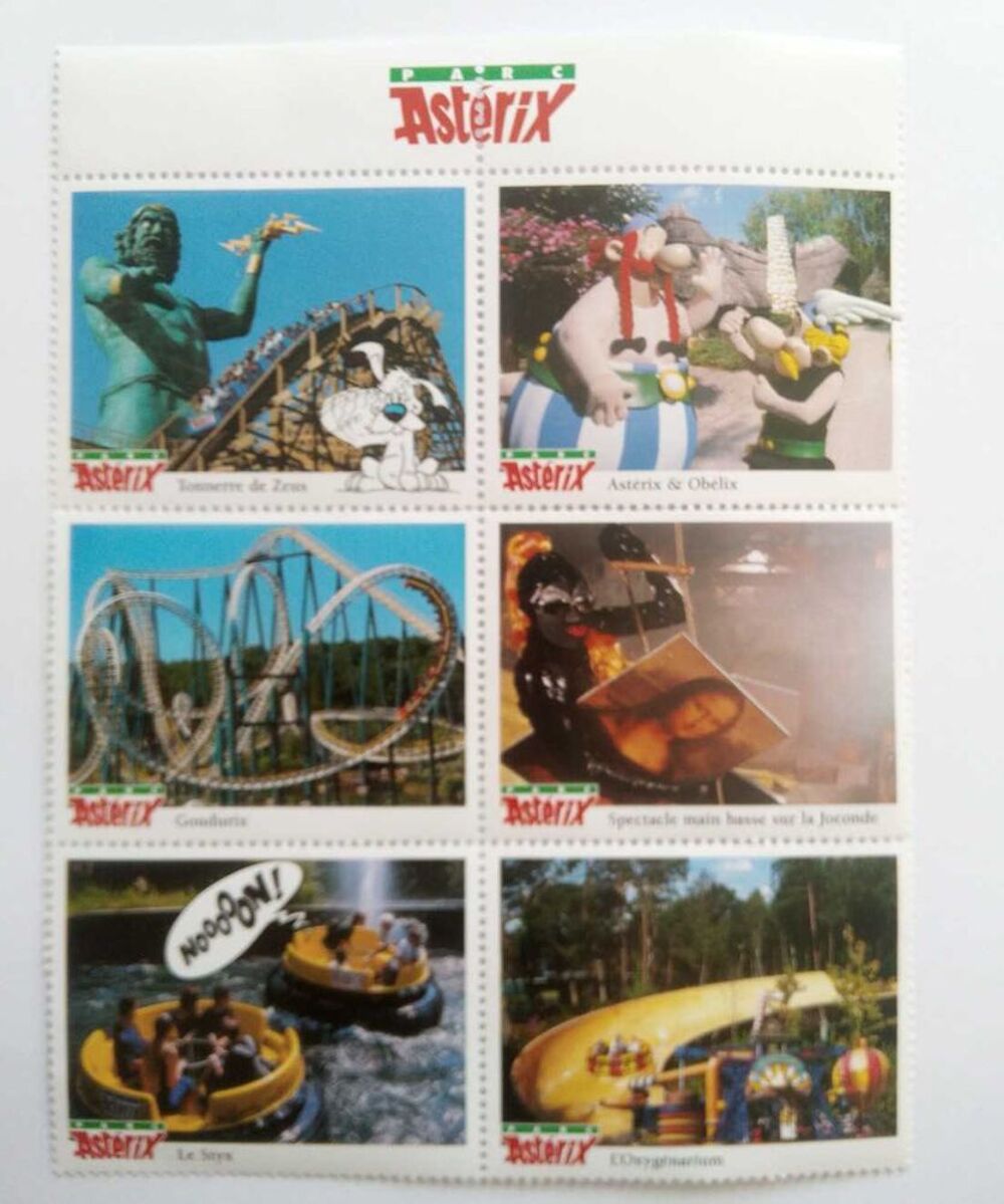 Planche timbres Parc Ast&eacute;rix officiel neuf valide. Sur Amiens Rivery. 10 € 