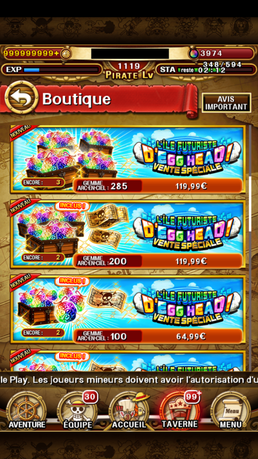 Compte End Game OPTC One Piece Treasure Cruise Consoles et jeux vidos