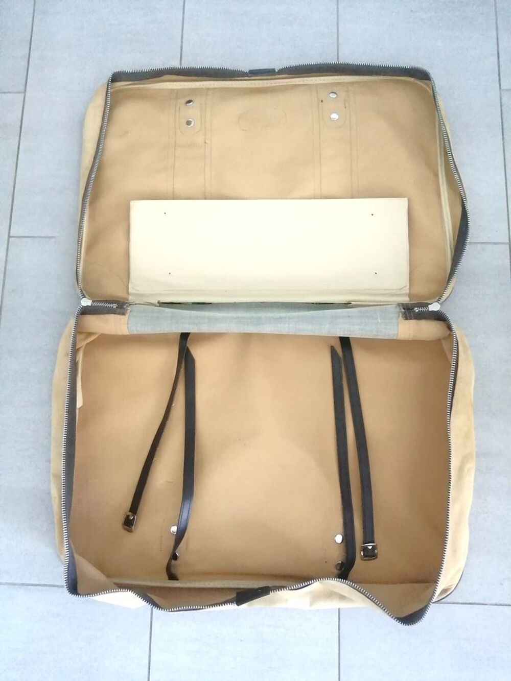 Valise en toile beige et cuir Maroquinerie