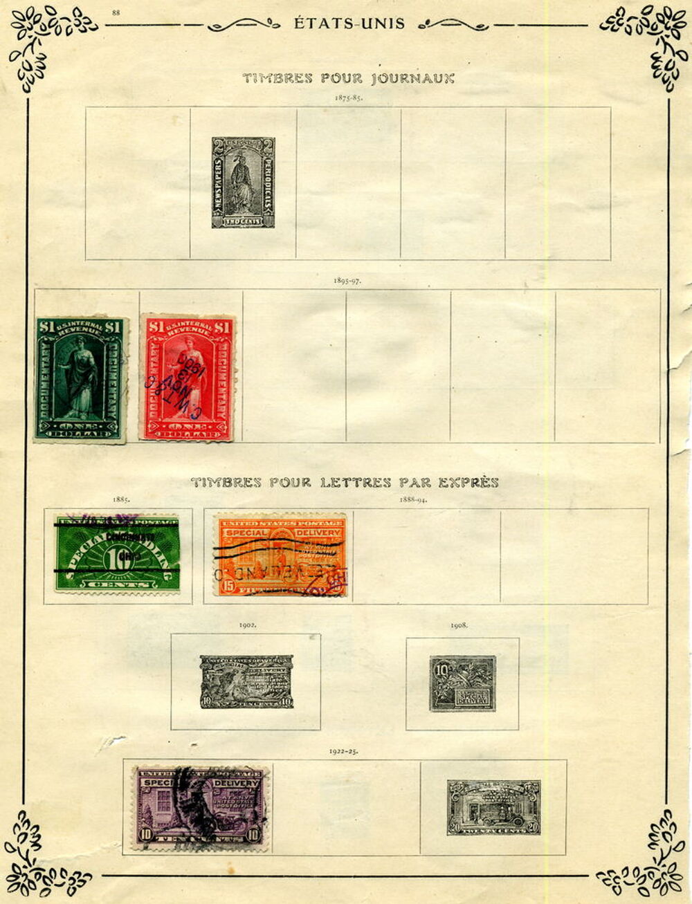 Collection timbres anciens USA 1862 &agrave; 1927 