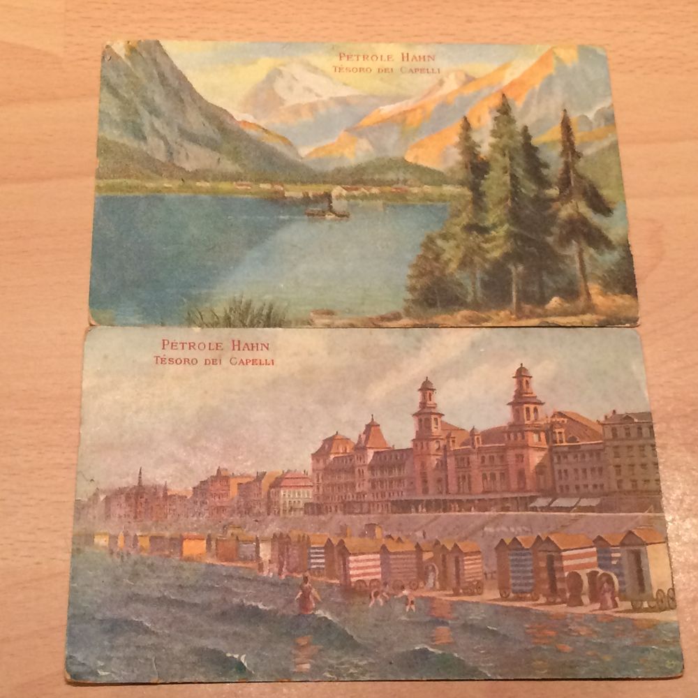 Cartes postales publicitaires P&eacute;trole Hahn 