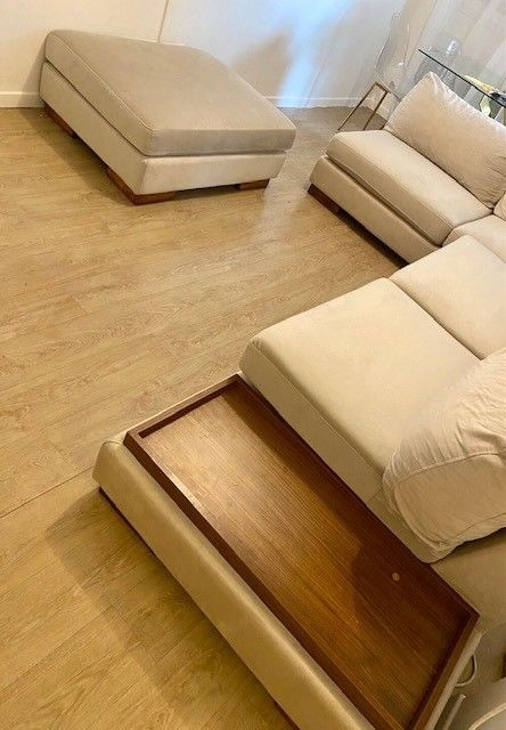 CANAP&Eacute; D'ANGLE GAUCHE 4 PLACES AVEC POUF - BEIGE Meubles