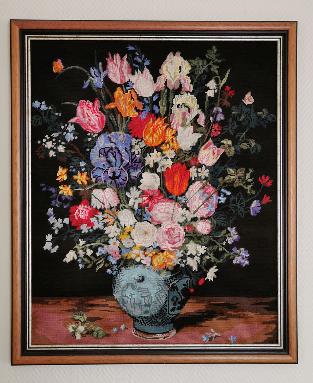 Canevas 'Le Vase Bleu' avec cadre en bois Décoration