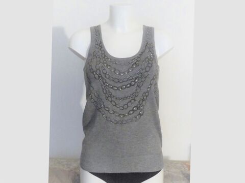 Top/ Tee Shirt Gris avec Strass sans manches- Js Millenium 12 Paris 15 (75)