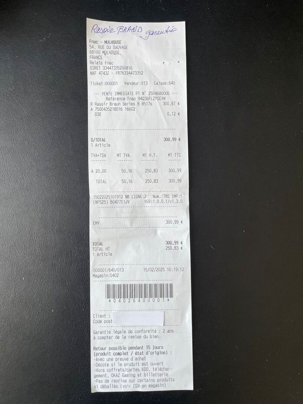 Rasoir BRAUN S&eacute;rie 8 mod. 8517S &eacute;tat neuf garantie 2027 Electroménager
