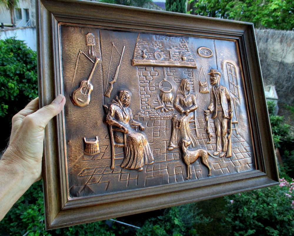 TABLEAU CUIVRE " Le RETOUR du CHASSEUR au FOYER " Décoration