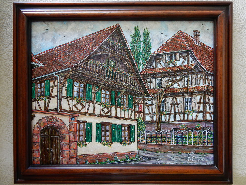 Peintre amateur : Tableau maisons alsaciennes Décoration