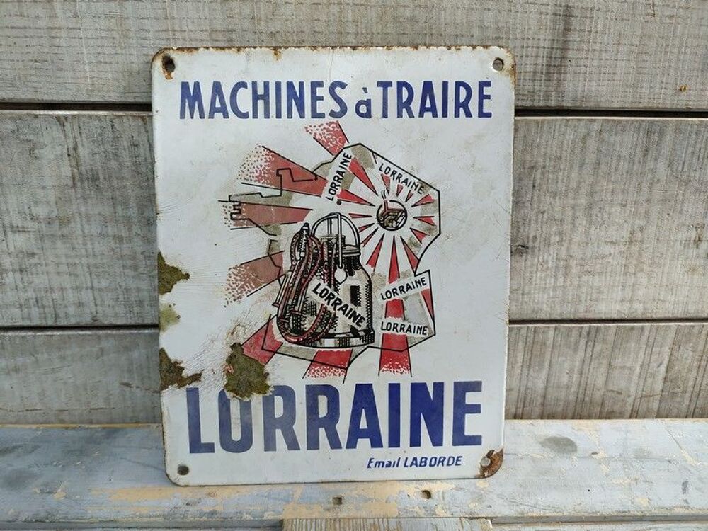 Ancienne Plaque &Eacute;maill&eacute;e Machines &agrave; Traire Lorraine 
