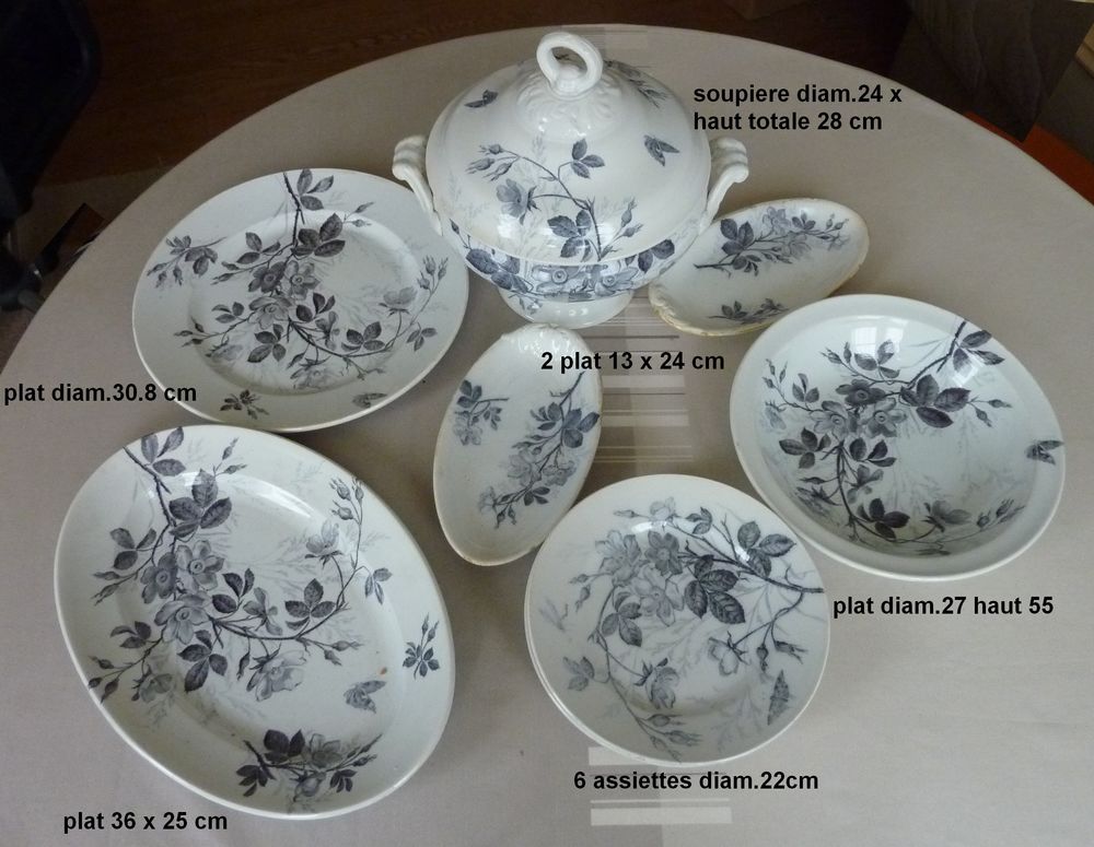 SERVICE EGLANTINE EN FAIENCE FINE DE CREIL MONTEREAU Décoration