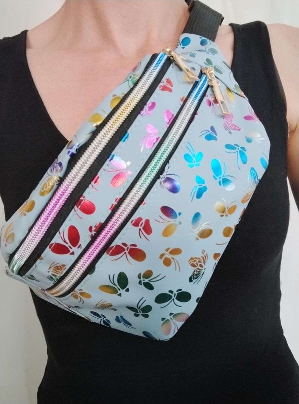 sac banane bleu papillons color&eacute;s et lumineux crossbody &eacute;paule taille Maroquinerie