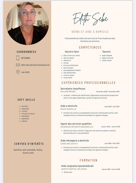 Aide &agrave; domicile dans tout les gestes de la vie quotidienne  0 24350 Lisle