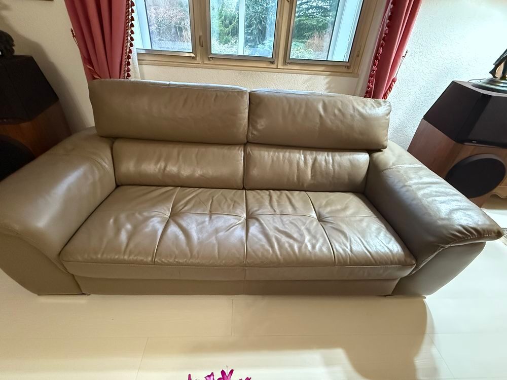 Canap&eacute; cuir 3 places tr&egrave;s bon &eacute;tat, largeur 226 cm. Meubles