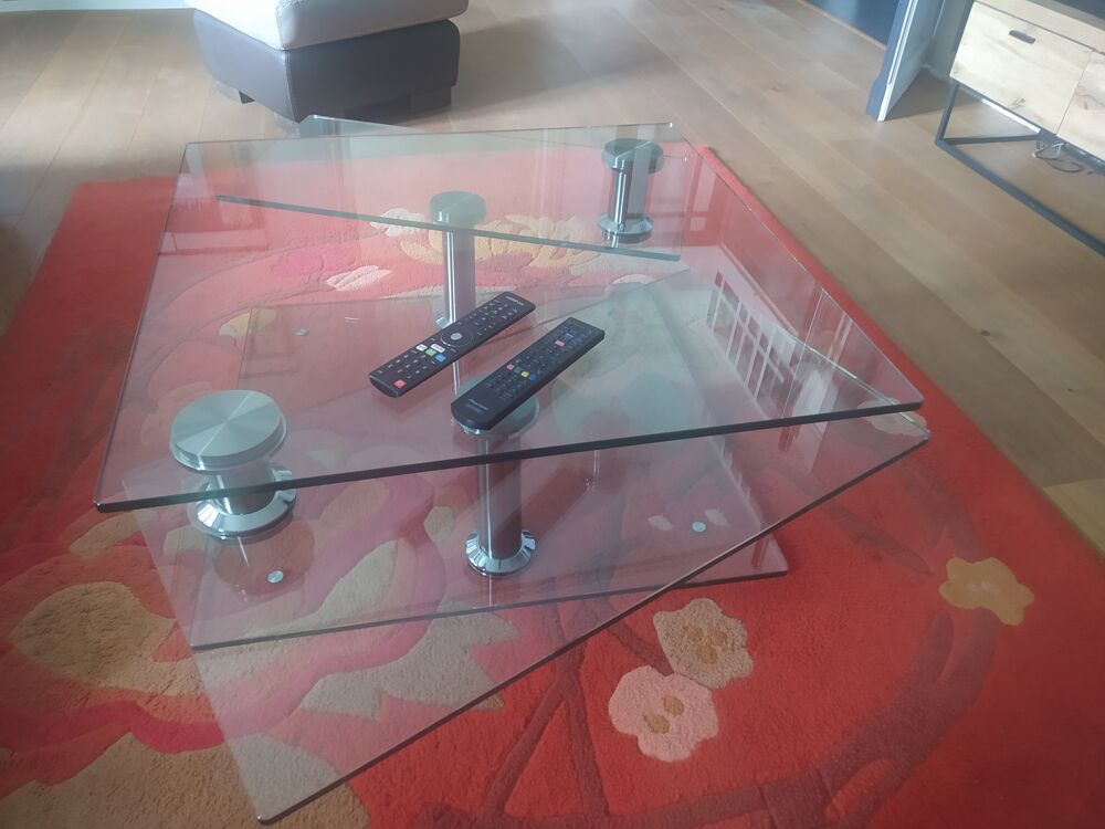 TABLE BASSE DESIGN EN VERRE &amp; ACIER Meubles