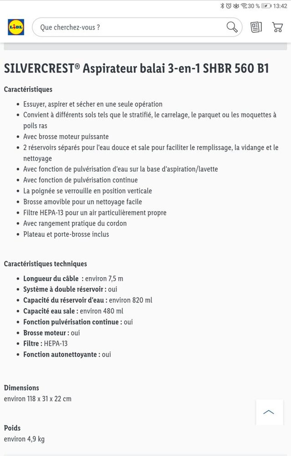 Aspirateur balai 3 en 1 essuie, aspire et s&egrave;che Electroménager