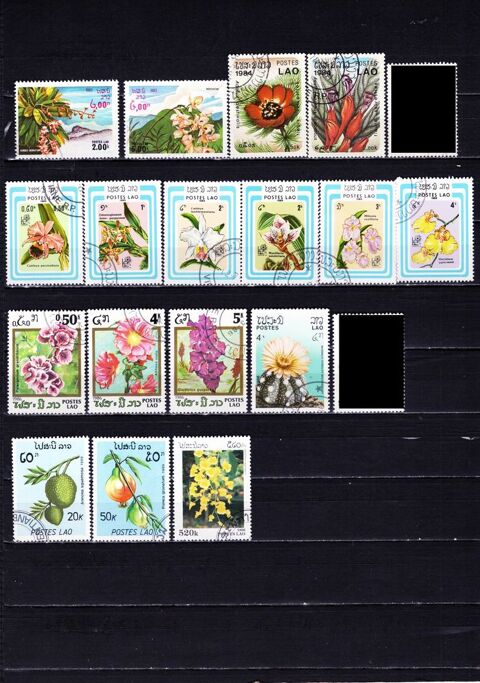 lot de 17 timbres du LAOS sur la FLORE et les FRUITS 1 Les Églisottes-et-Chalaures (33)