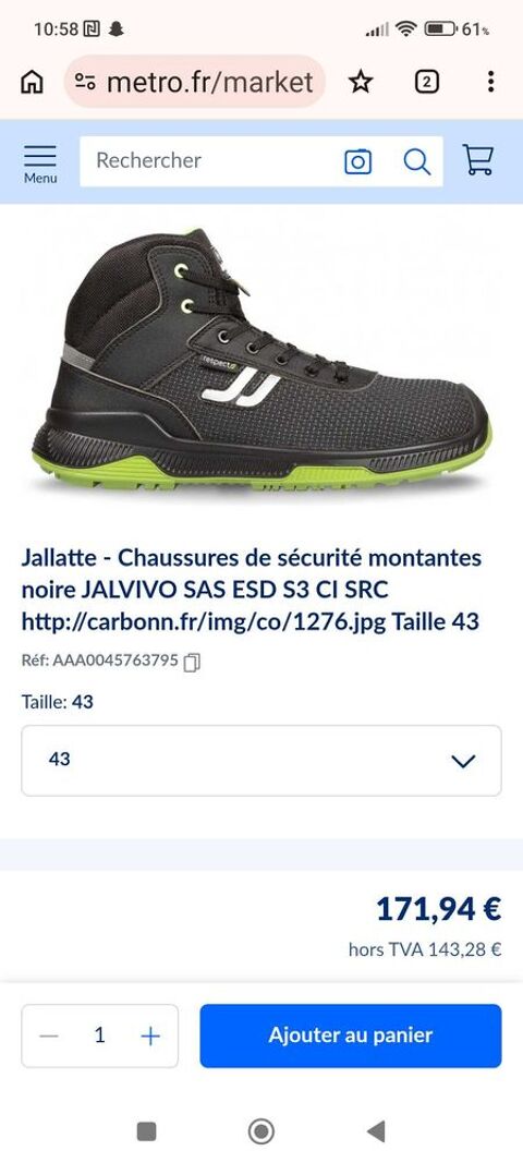 chaussures de s&eacute;curit&eacute; taille 44 65 30320 Saint-gervasy
