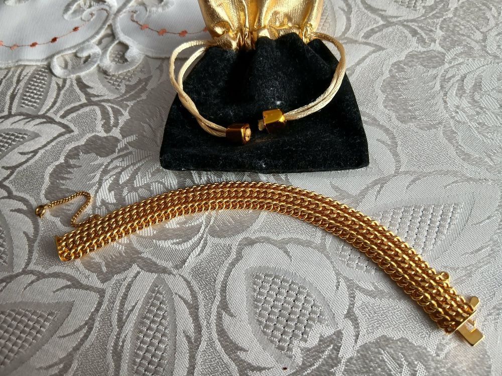  Bracelet mailles gourmette tress&eacute; dor&eacute; or fin brillant Bijoux et montres