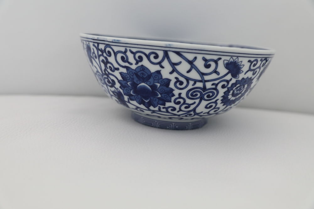 BOL A PUNCH FLEURS CHINOIS BLEU ET BLANC SIGNE 