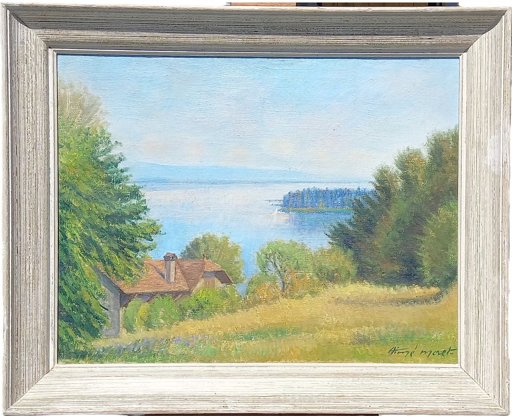 Huile sur toile - Aim&eacute; MORET (1900-1977) - Paysage Lac L&eacute;man Décoration