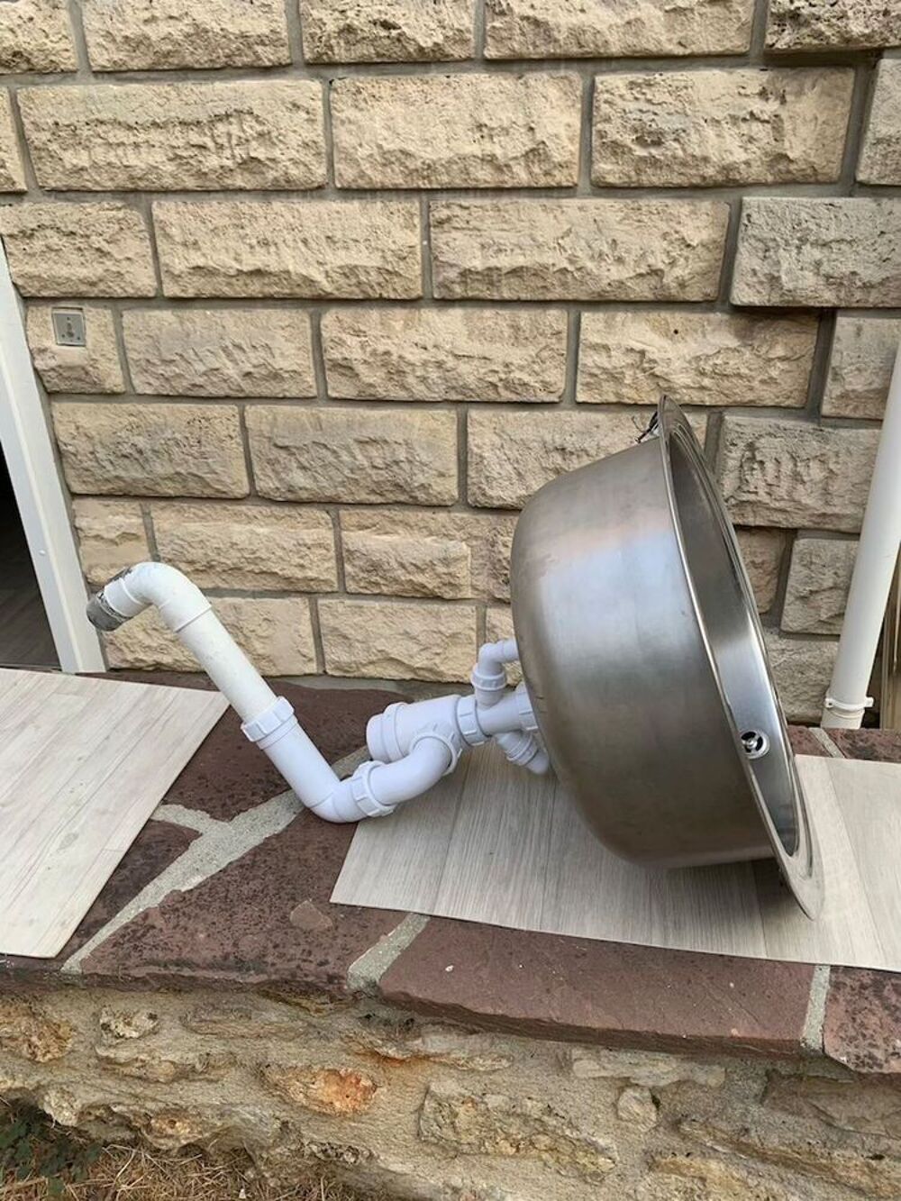 &Eacute;vier &agrave; encastrer en inox bac rond 49 cm avec vidange Bricolage