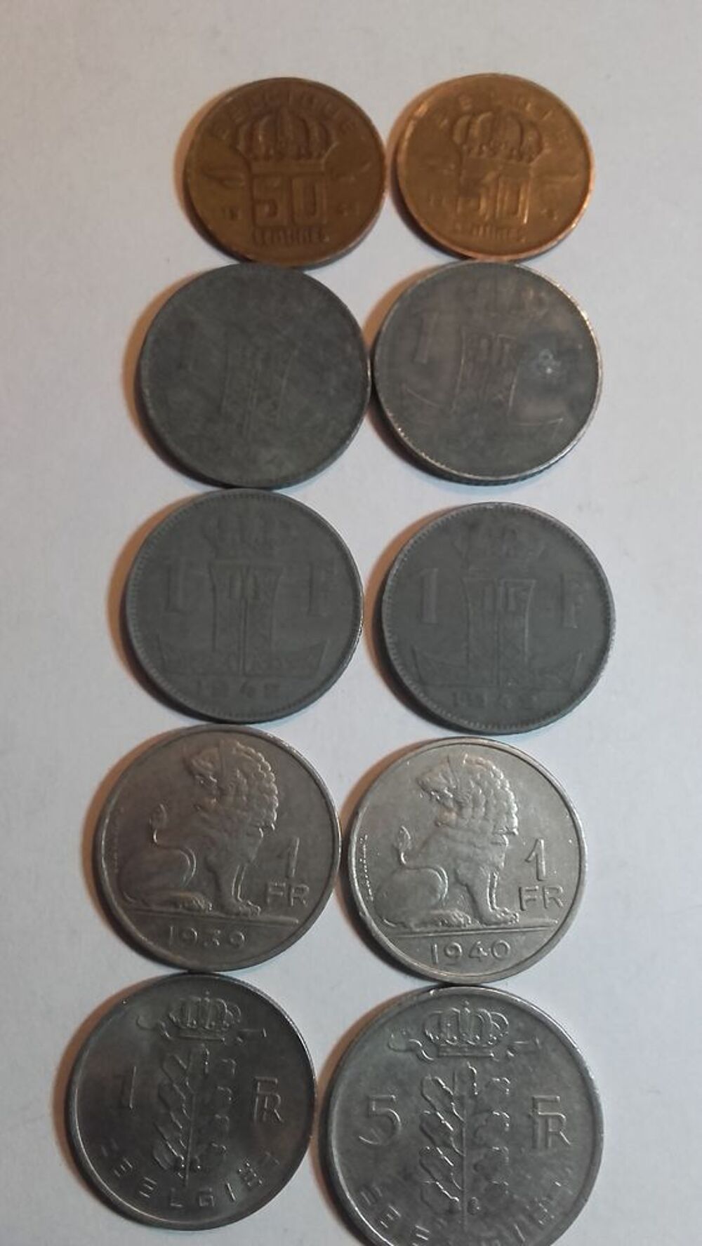 Lot de 10 pi&egrave;ces de monnaie Belge . 
