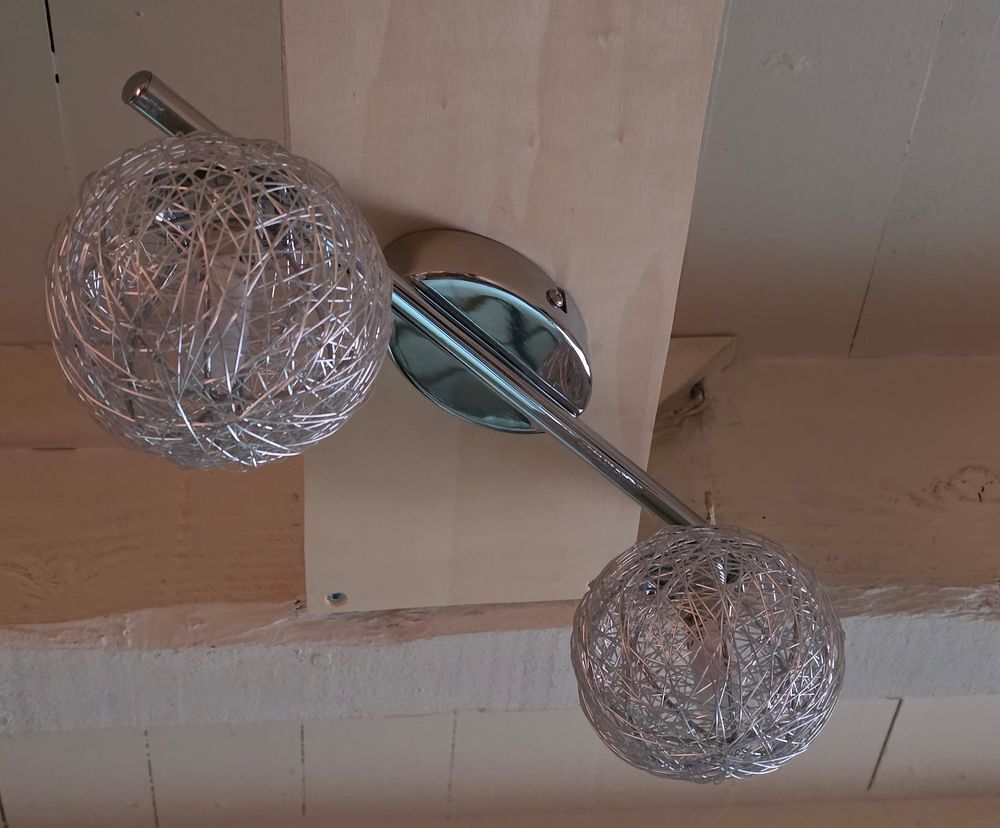 lustre 2 boules argent&eacute; moderne Décoration