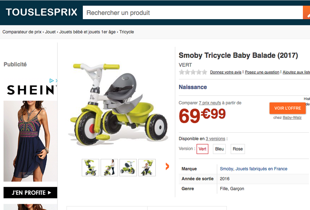 "Smoby" Tricycle Baby Balade (2017) Jeux / jouets