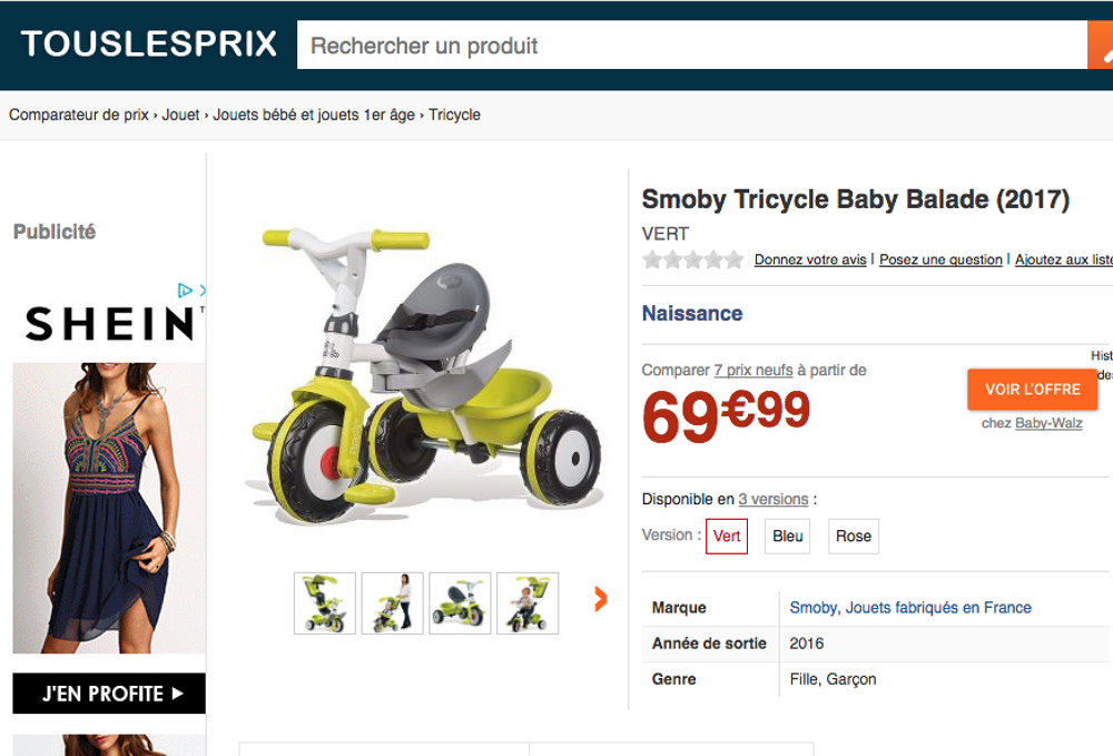 &quot;Smoby&quot; Tricycle Baby Balade (2017) Jeux / jouets