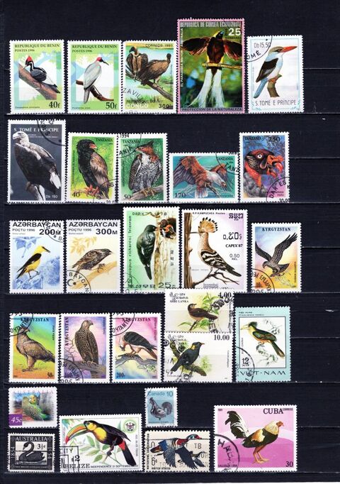 lot de 64 timbres du MONDE avec des OISEAUX 3 Les glisottes-et-Chalaures (33)