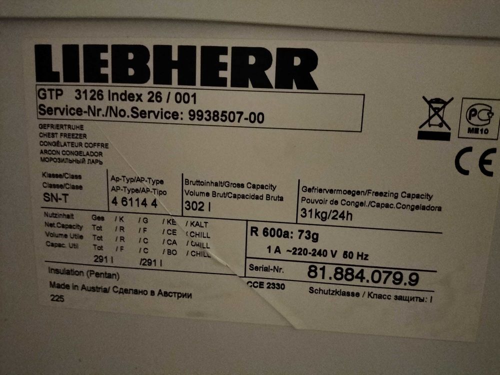 cong&eacute;lateur coffre Liebherr 302 litres. Electroménager