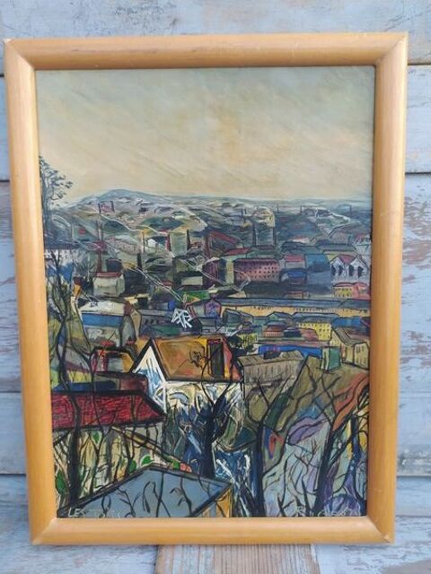 Tableau Intitulé Les Toits Signé R. Genty (René Genty) 70 Loches (37)