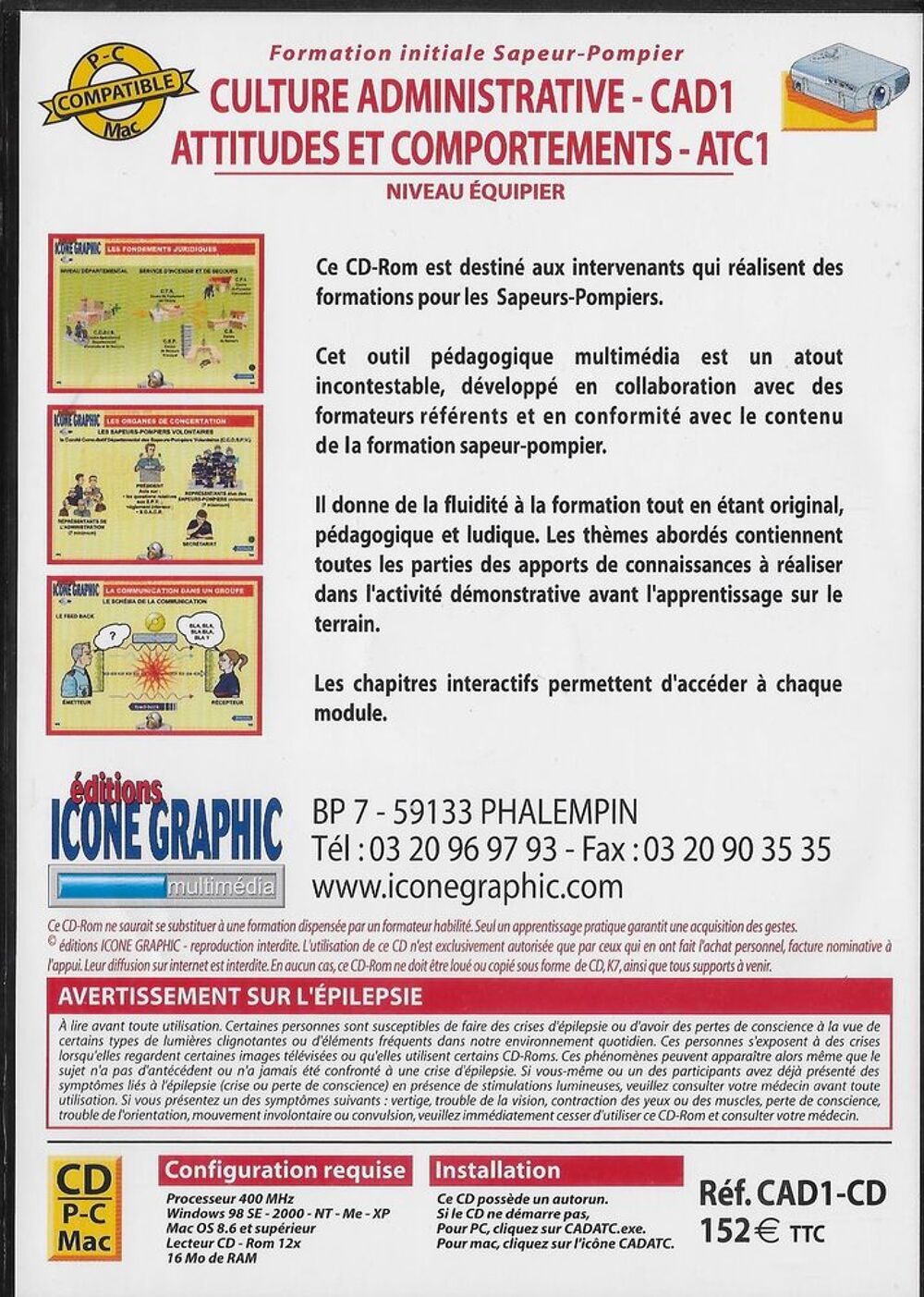 Cd- rom ic&ocirc;ne graphique pompiers CAD1 ATC1 DVD et blu-ray