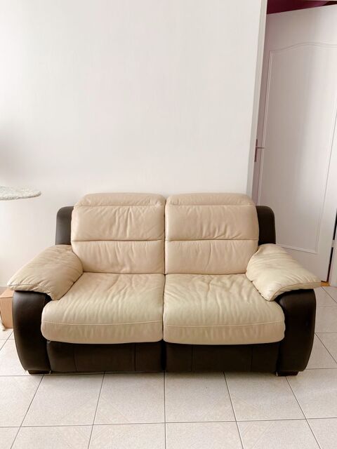 Canap en cuir 2 places beige marron 690 Athis-Mons (91)