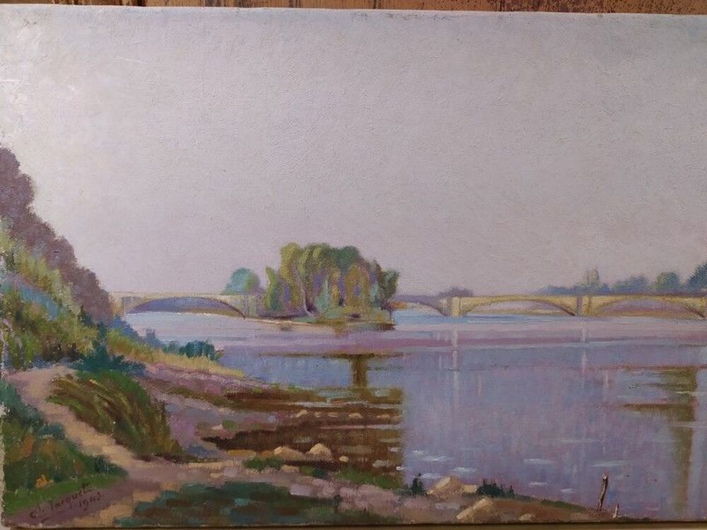 Tableau Fauviste Tours Vu de la Loire Andr&eacute; Jacquet 1943 Décoration