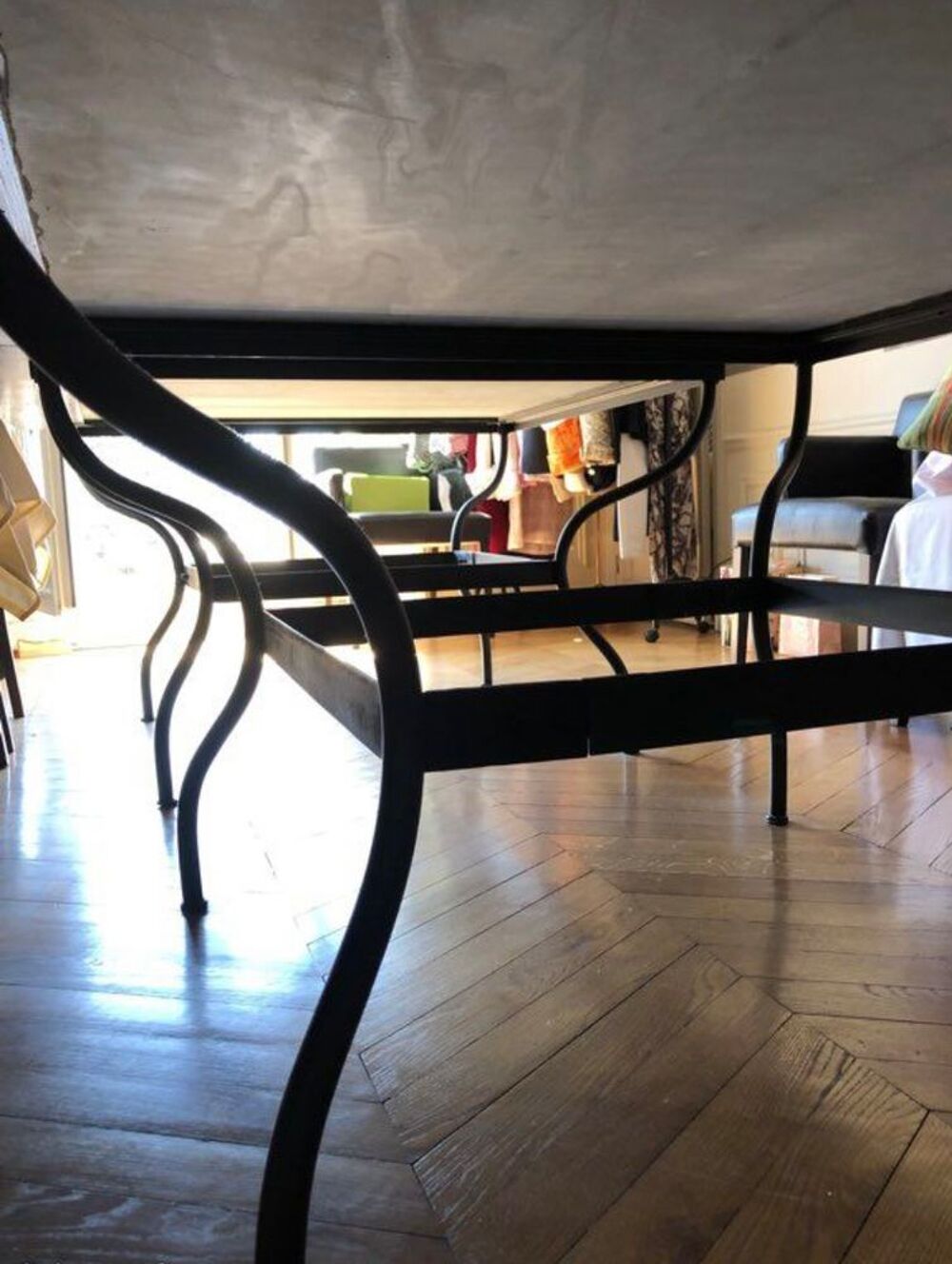 2 tables ardoises Ch&ecirc;ne, fer forg&eacute; Meubles