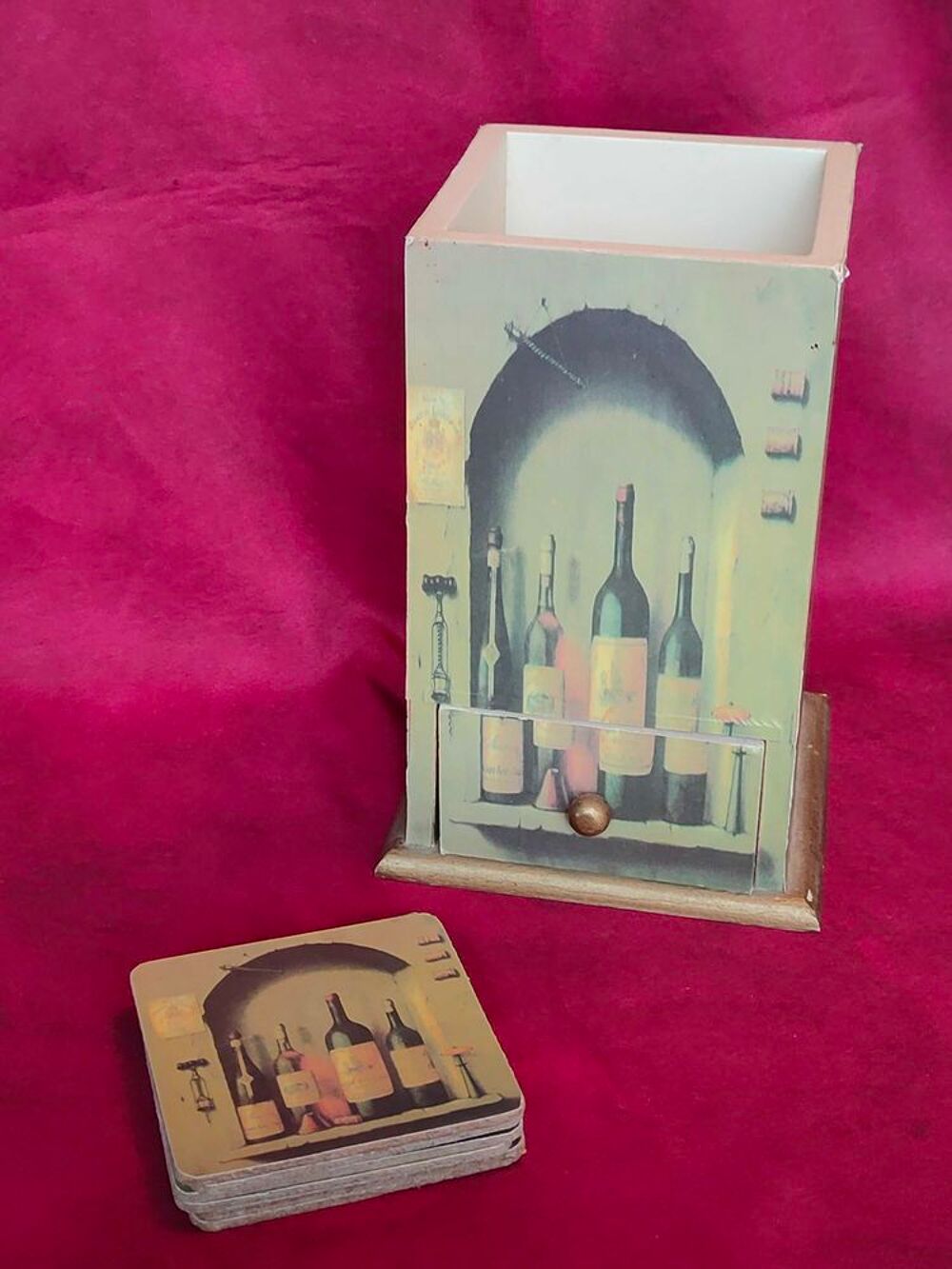 Porte-bouteilles+avec+6+dessous+de+verre Décoration