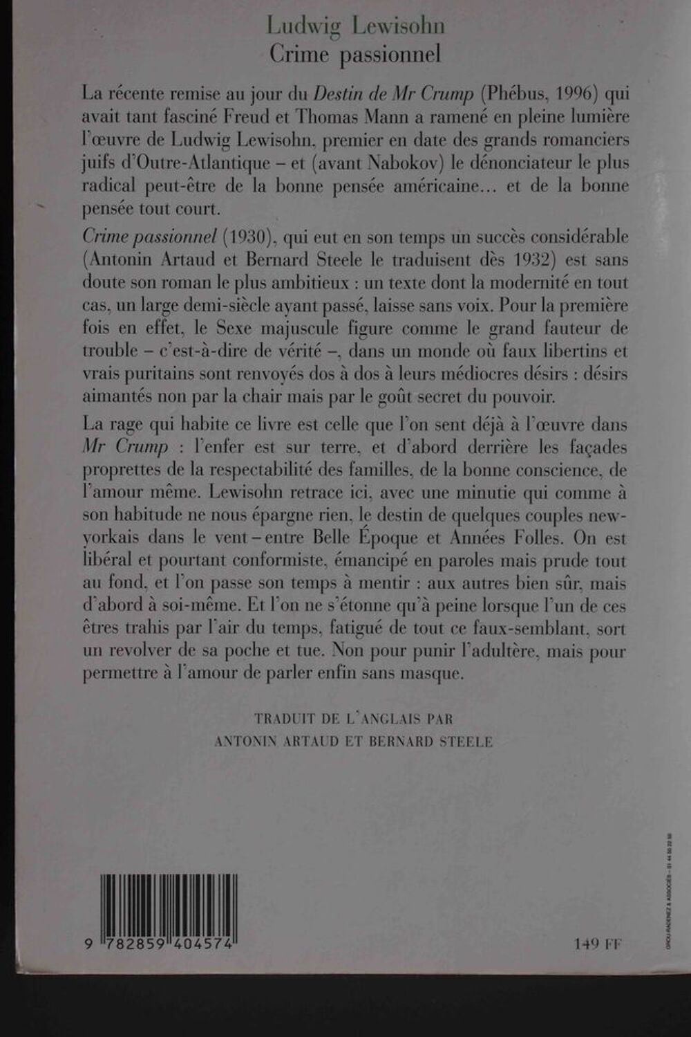 Crime passionnel Ludwig Lewisohn Livres et BD