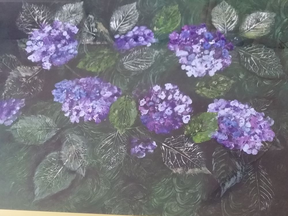 Cadre de fleurs hortensia en alu dor&eacute; Décoration