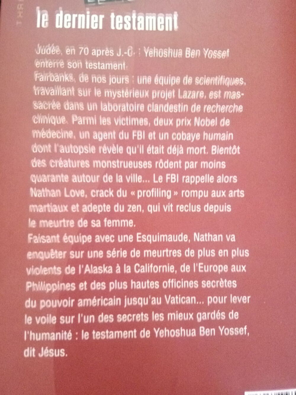 Titre du livre : le dernier testament Livres et BD