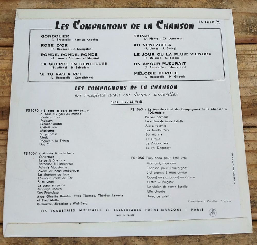 LES COMPAGNONS DE LA CHANSON - 33t / 25cm - GONDOLIER - 1958 CD et vinyles