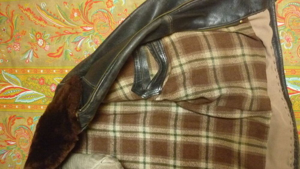 Blouson cuir noir - moto/aviateur + canadienne cuir 1960. Vêtements